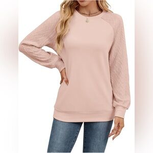 Just Fashion Now Cable Knit Sleeve Sweatshirt